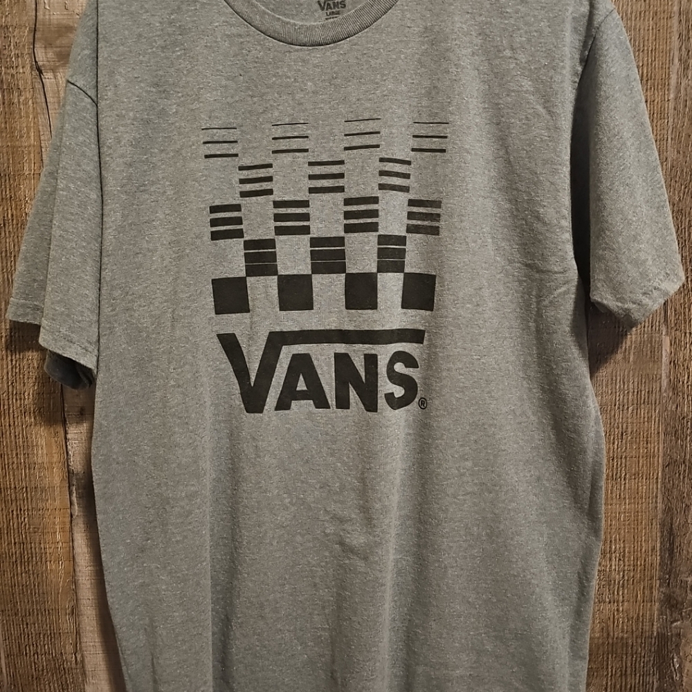 VANS Logo Short Sleeve T-Shirt Large Gray/Black Fading Checker 2021 BV55